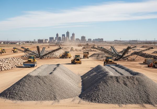 Construction Site with Heavy Machinery and City Skyline