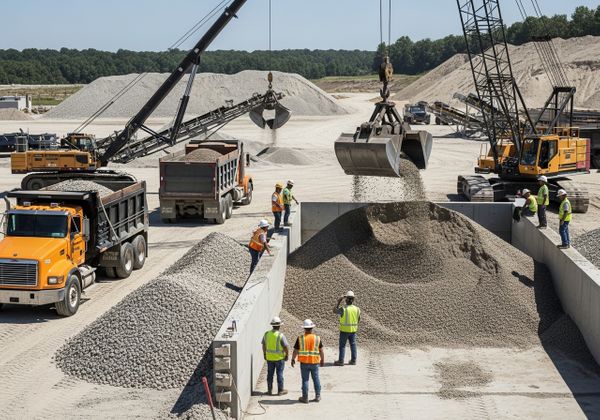 Gravel Pit with Heavy Machinery and Workers