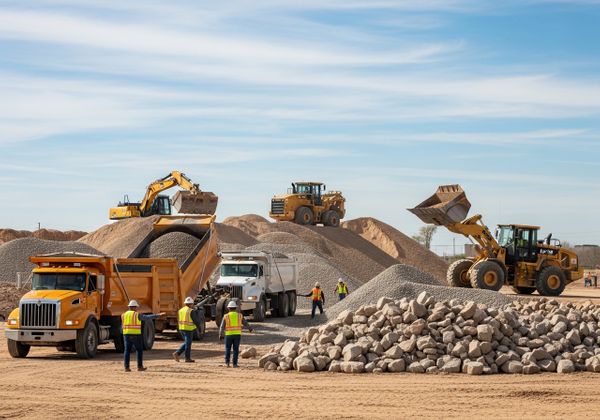 Construction site with heavy machinery and gravel