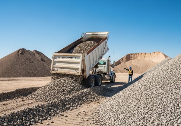 Dump truck unloading gravel