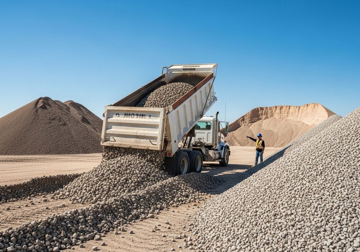 Dump truck unloading gravel