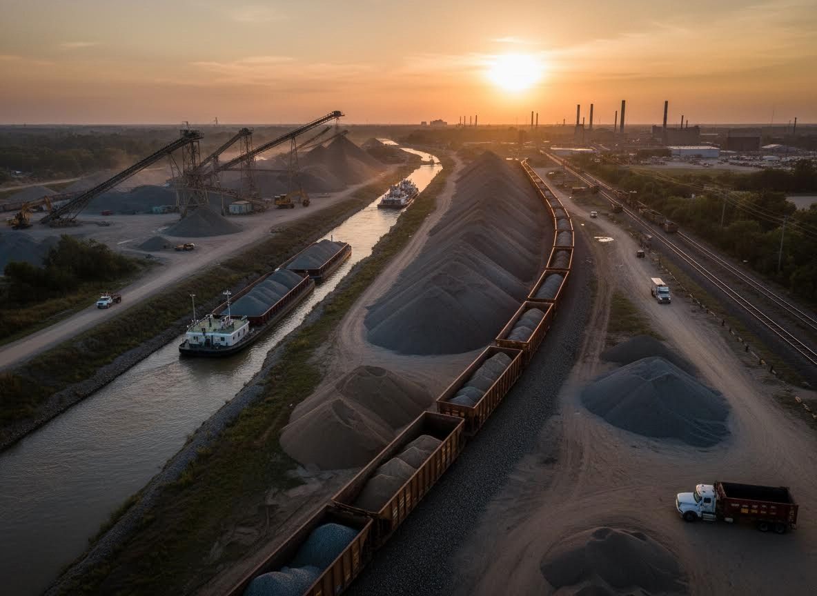 Industrial Freight and Shipping Operations at Sunset