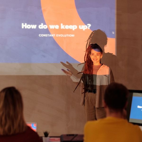 woman giving a work presentation