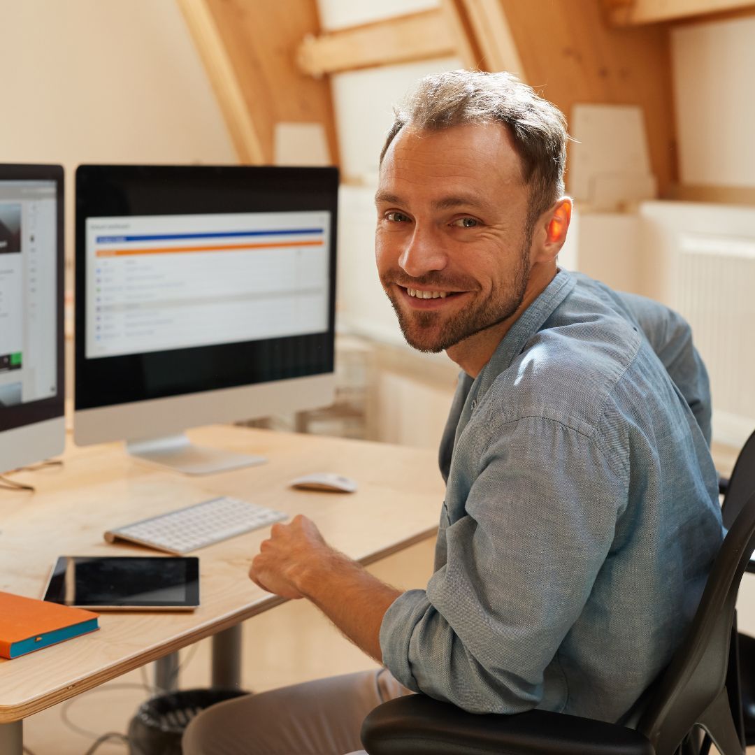 man working on computer