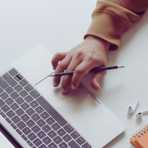 person using laptop