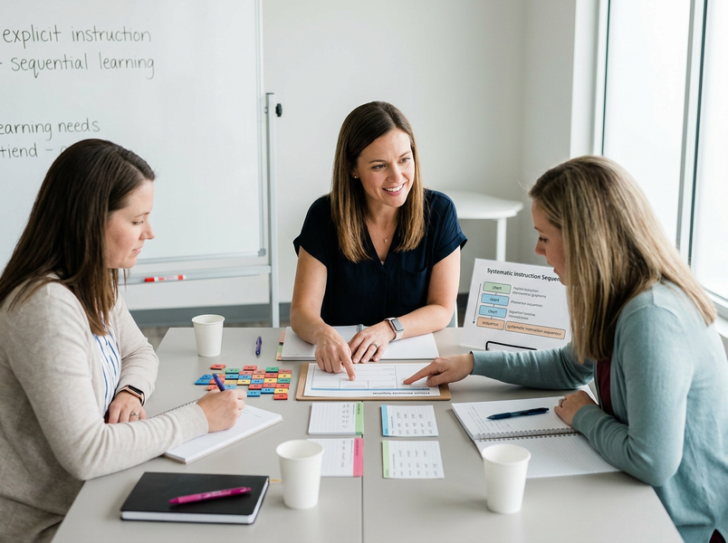 Three Women Collaborating on Systematic Instruction