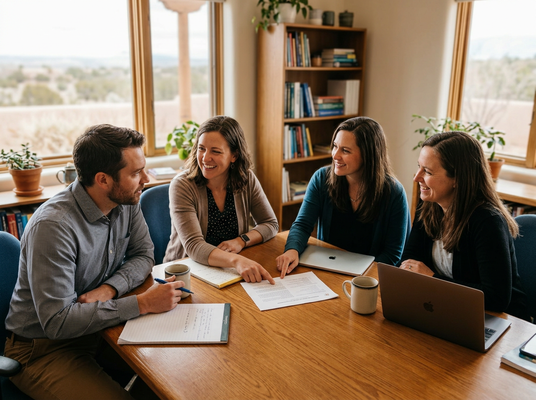 Four colleagues collaborate during a meeting