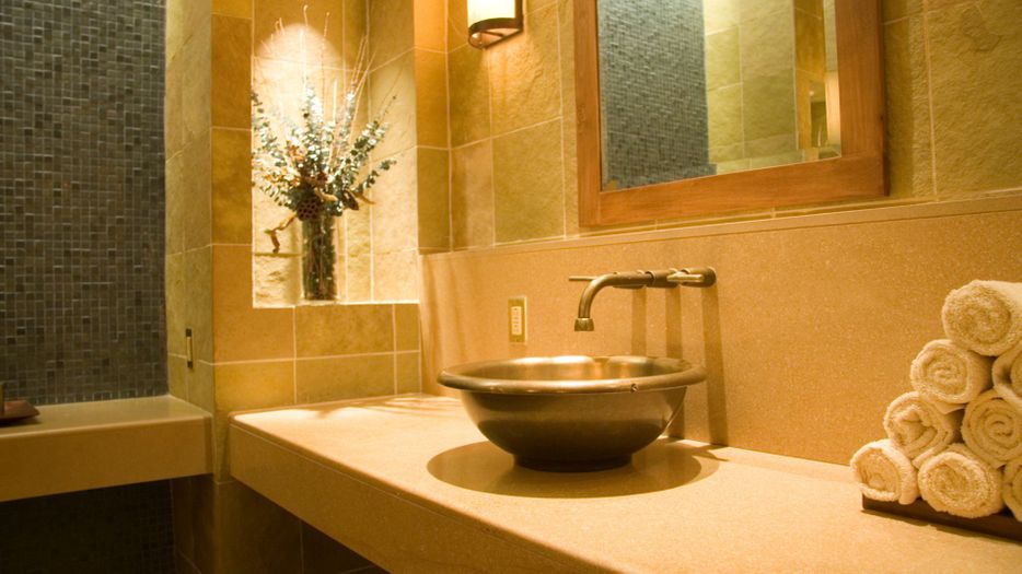 elegant bathroom with copper sink