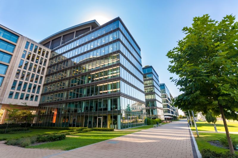 commercial building with beautiful landscaping commercial building with beautiful landscaping