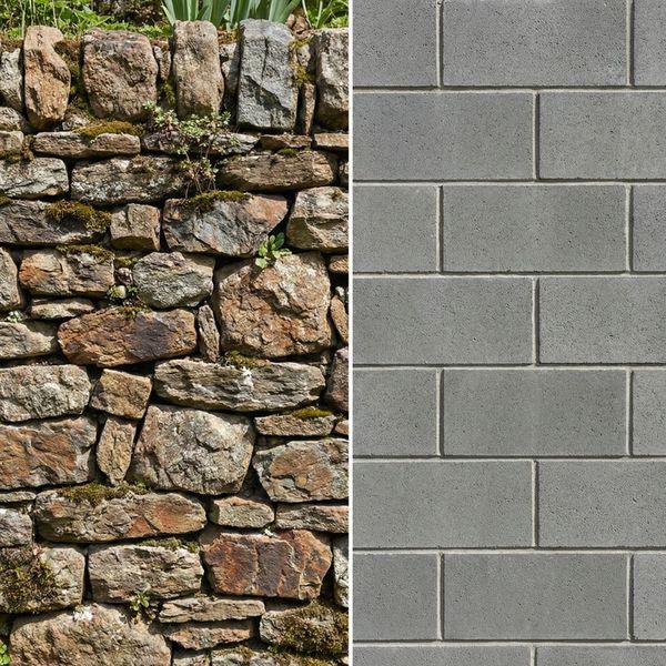 A side-by-side comparison of two different retaining wall materials