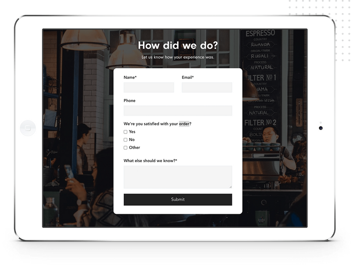 Coffee shop feedback form