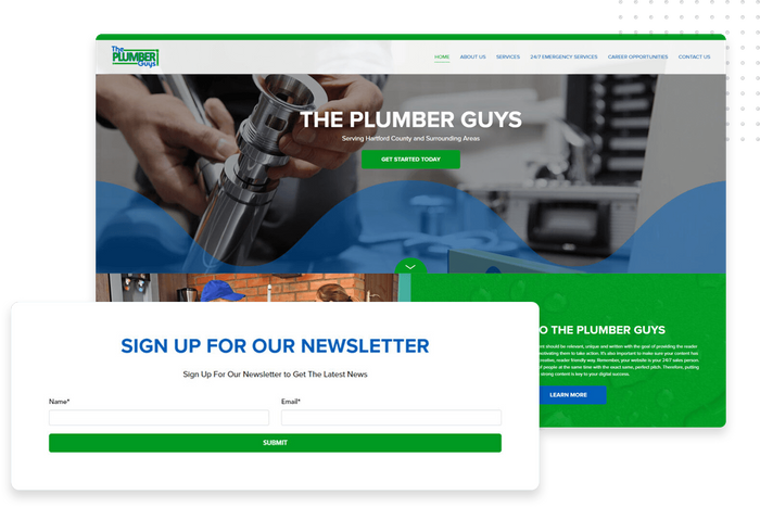 Plumber website newsletter sign-up