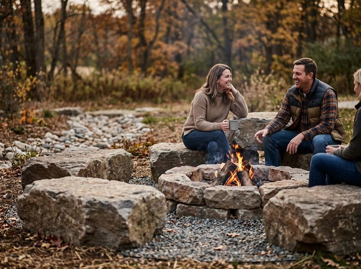 Friends Enjoying a Campfire in Autumn