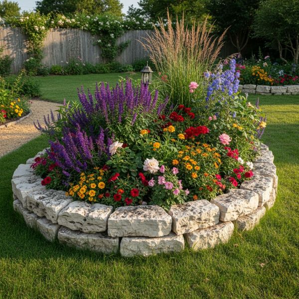 flower bed with rock surround flower bed with rock surround