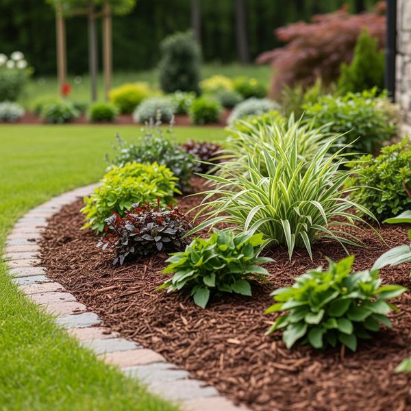 A professional stock image of mulch in a garden bed. A professional stock image of mulch in a garden bed.