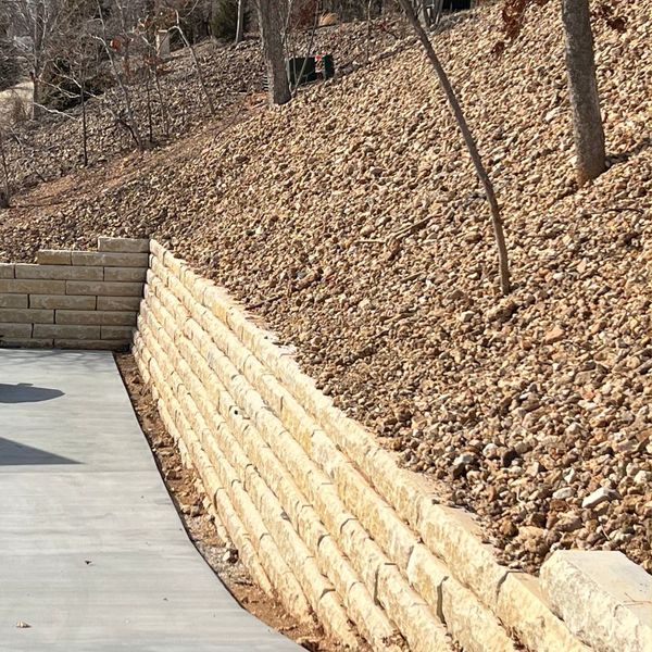 Limestone retaining wall.