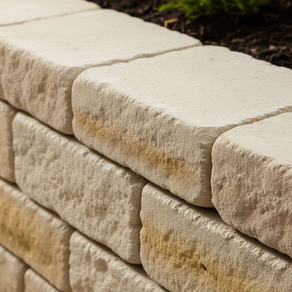 Close-up of natural limestone blocks used in a garden border.