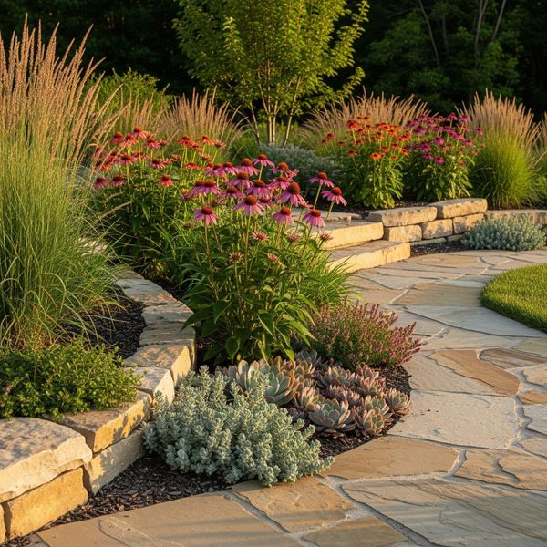 A professional stock image of a variety of drought-tolerant plants. A professional stock image of a variety of drought-tolerant plants.
