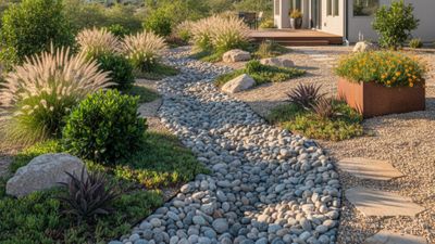 gravel and river rock landscaping path