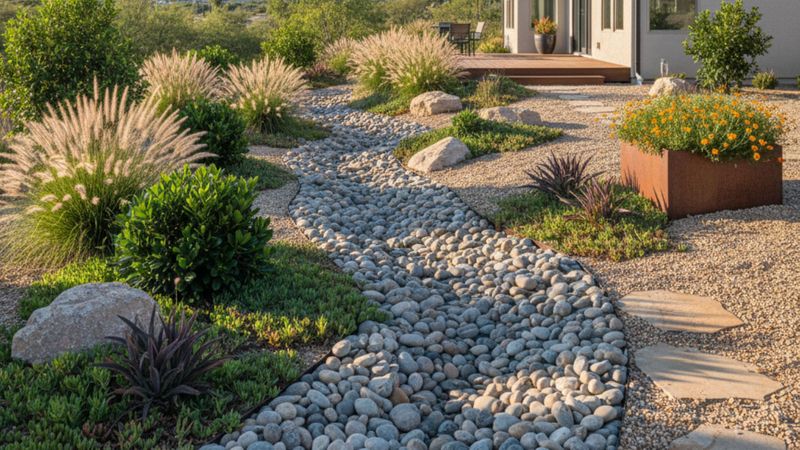 gravel and river rock landscaping path