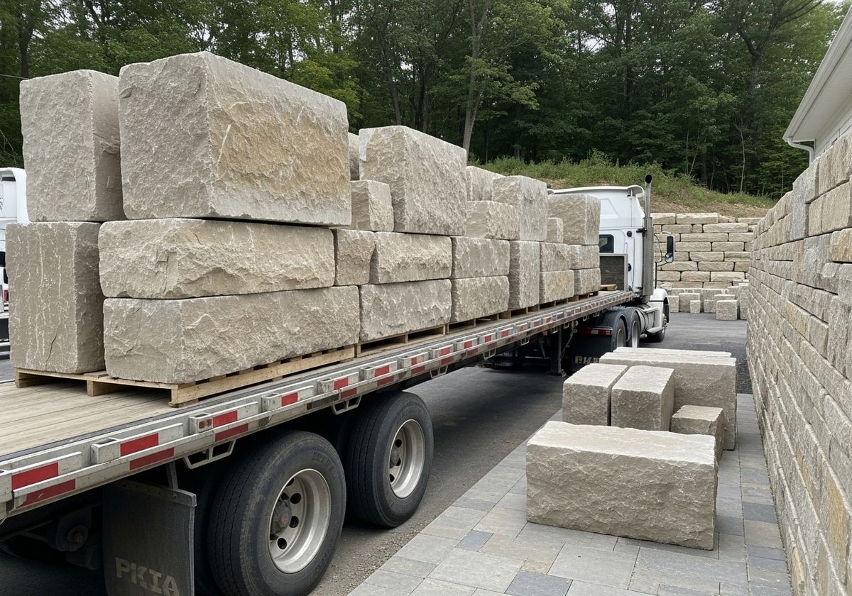 Pallets of Large Limestone Blocks on a Flatbed Truck
