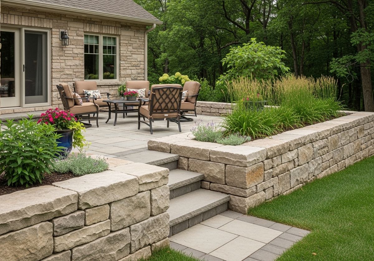 Stone Patio with Retaining Wall