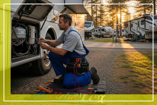 mobile RV technician working on electrical services