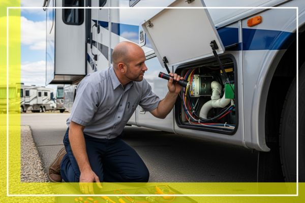 RV specialist looking at an RV system burner