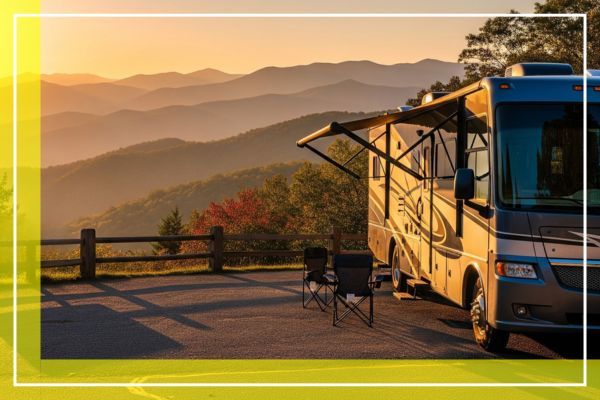 RV set up in the mountains