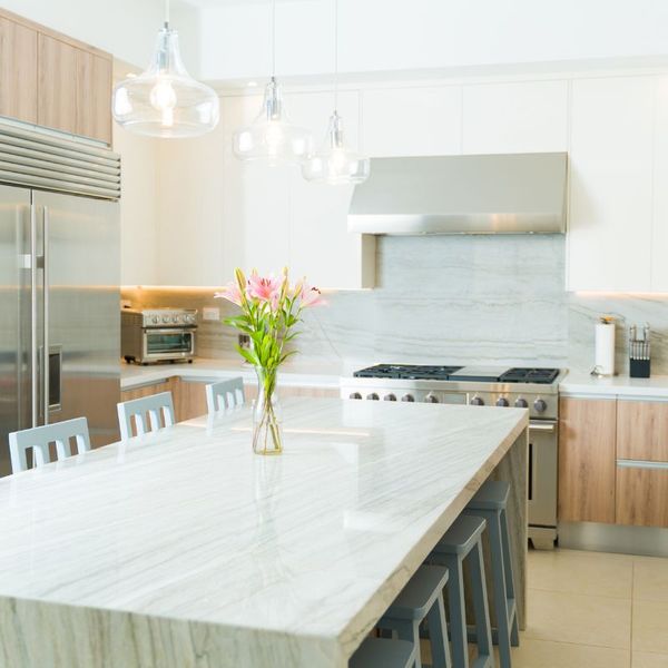 Gorgeous kitchen with white quartz countertops