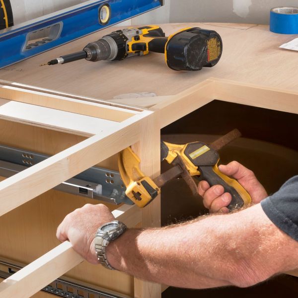 a person installing cabinets