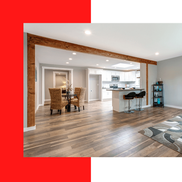 wood like vinyl plank flooring through an open concept home