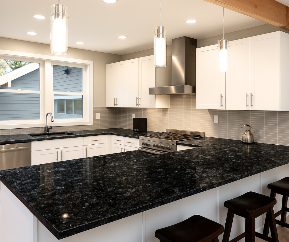 Volga Blue Granite countertops deliver ocean-inspired shimmer and deep elegance. Shop wholesale slabs with cut-to-size pricing at Wholesale FCG. Volga Blue Granite Countertops – Bold, Iridescent Luxury at Wholesale Prices