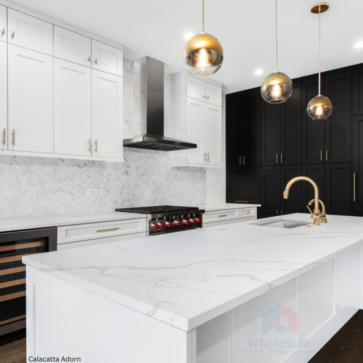 White Quartz Countertops with Gold Veining Calacatta Adorn Quartz Stone Countertops