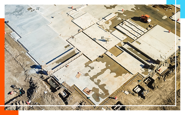 aerial view of construction site, foundation