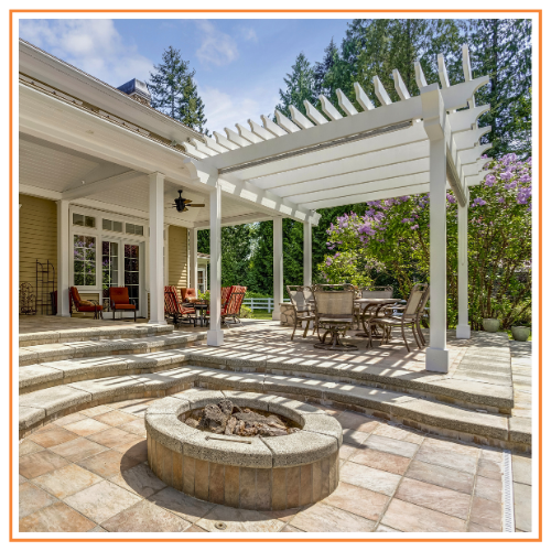 patio with firepit and pergola