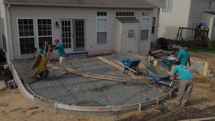 workers installing patio