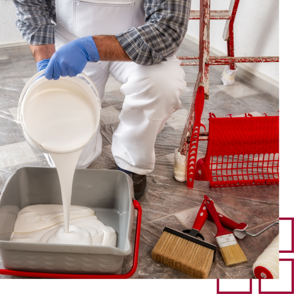 painter filling paint tray painter filling paint tray