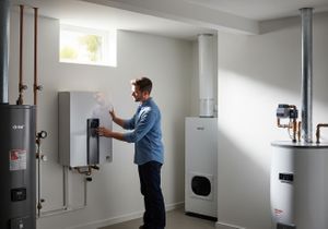 Man adjusting the settings on an Onler wall-mounted water heater