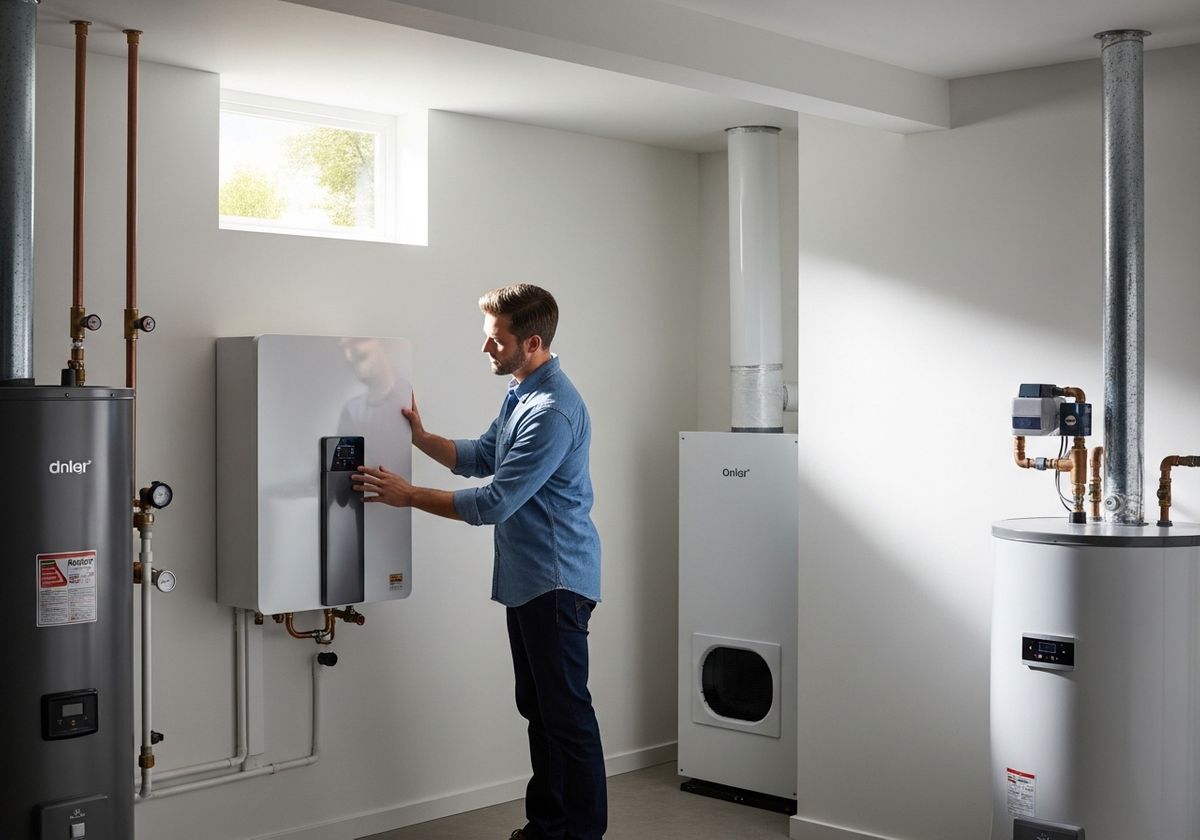 Man adjusting the settings on an Onler wall-mounted water heater
