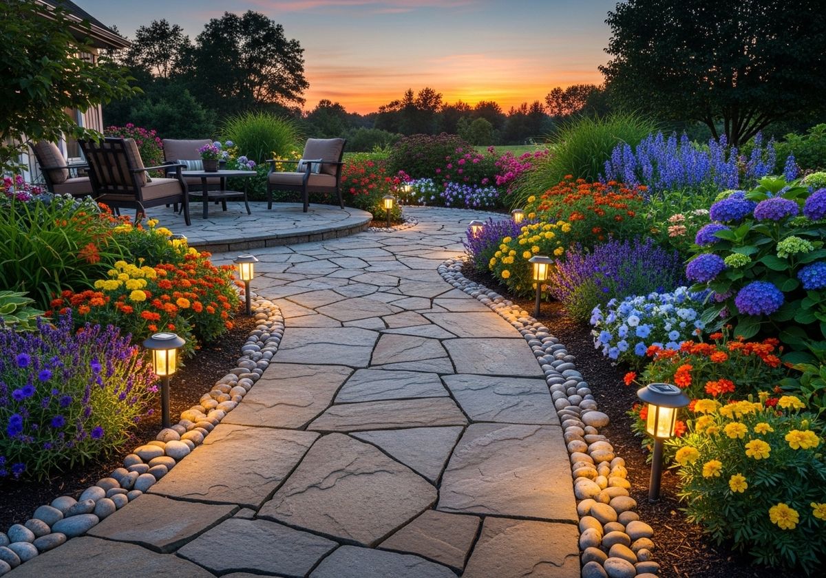 Stone Pathway and Patio at Sunset