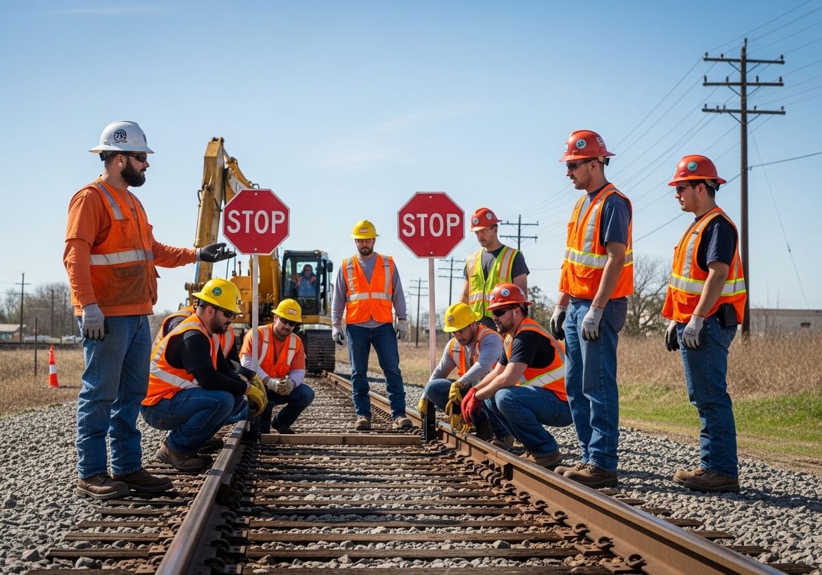 Railroad Workers Inspecting Tracks