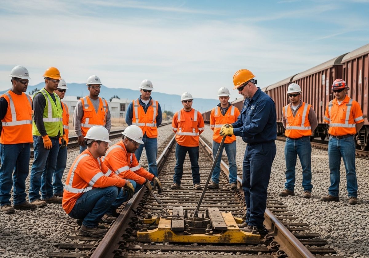 Railroad Workers Inspecting Tracks