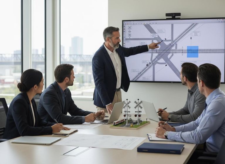 Engineers Discussing Railway Infrastructure Design