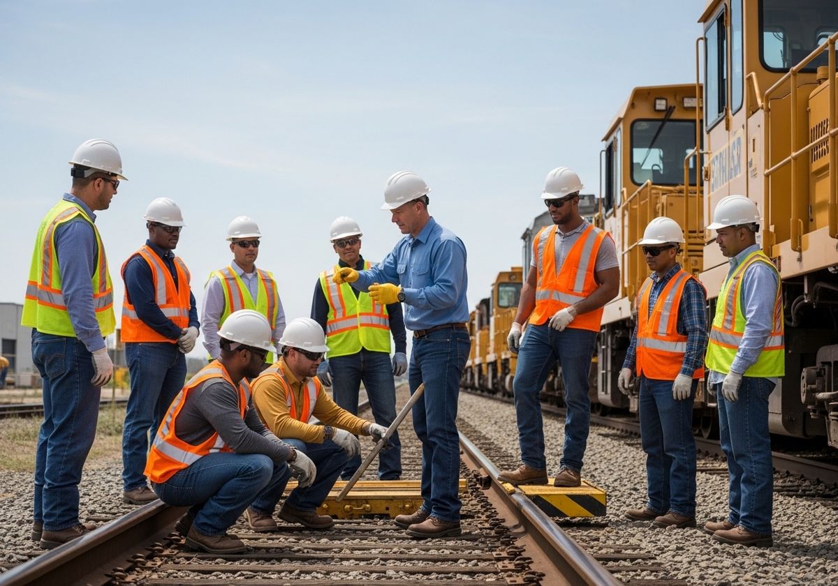 Railroad Workers Inspecting Tracks