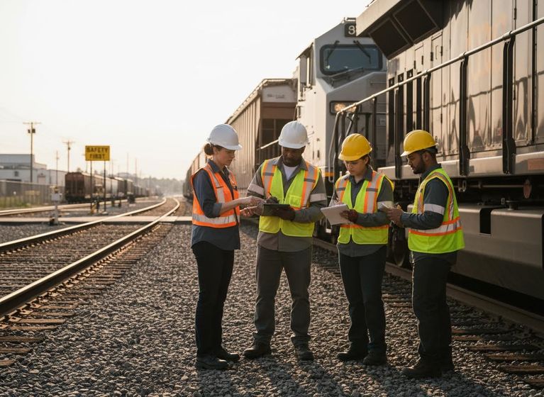 Railroad Team Inspecting Train