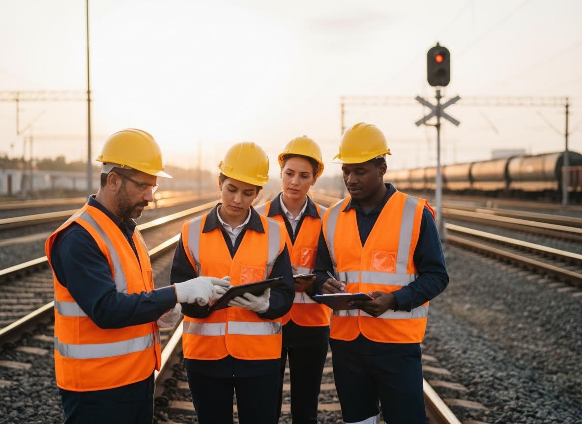 Diverse Railway Engineers Reviewing Plans