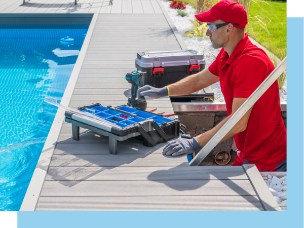 Pool contractor fixing a pool