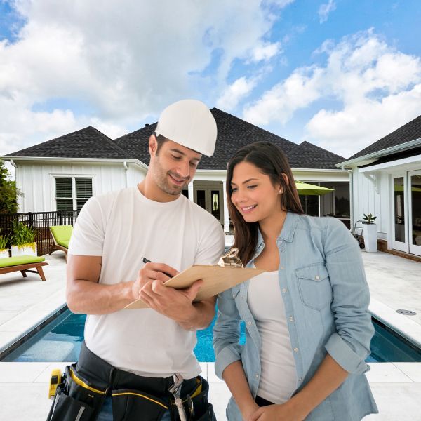 pool contractor giving client estimate