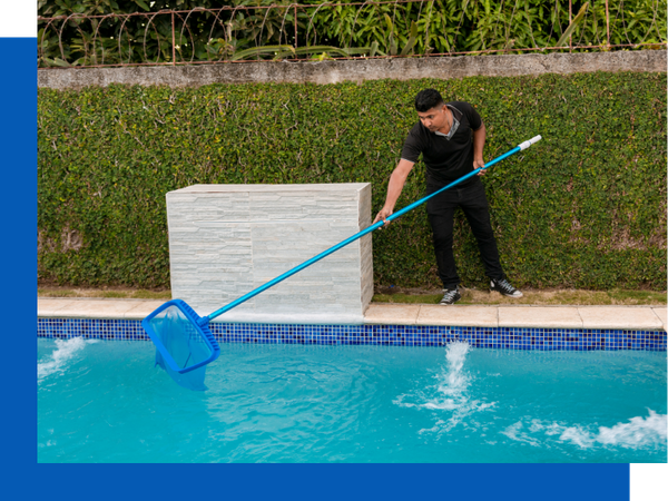 cleaning leaves and debris out of a pool